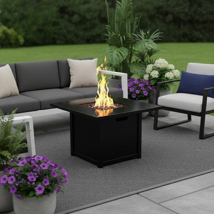 50000 BTU 30" Black Steel Propane Square Fire Pit With Cover
