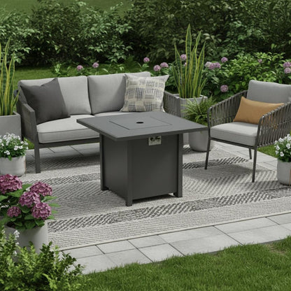 50000 BTU 30" Black Steel Propane Square Fire Pit With Cover