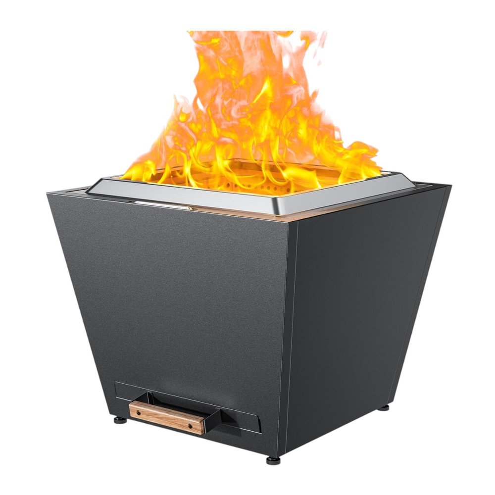 50000 BTU 25" Black Stainless steel Wood Burning Square Fire Pit With Cover