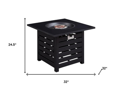 50000 BTU 32" Black Metal Propane Square Fire Pit With Cover