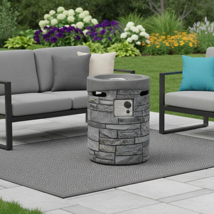 32000 BTU 26" Gray Magnesium Oxide Propane Round Fire Pit With Cover