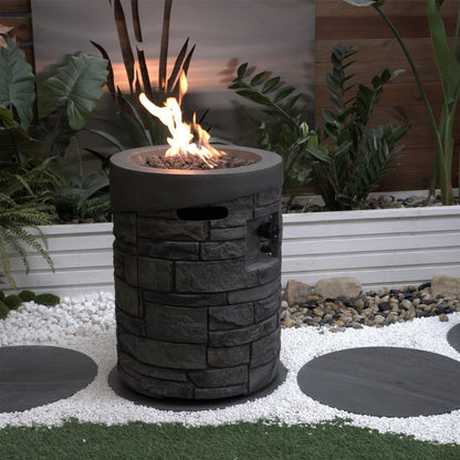 32000 BTU 26" Gray Magnesium Oxide Propane Round Fire Pit With Cover
