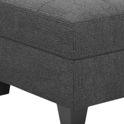 26" Gray and Black Solid Wood and Linen Tufted Storage Ottoman