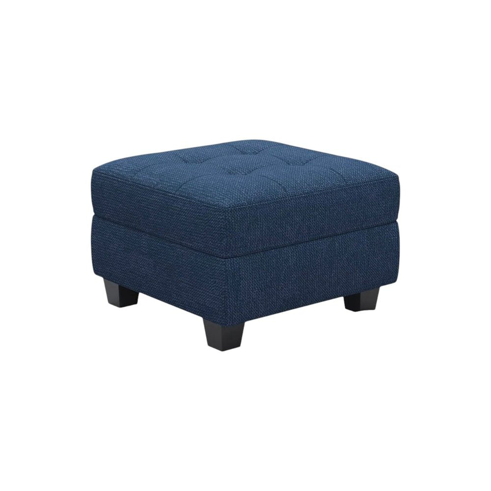 26" Gray and Black Solid Wood and Linen Tufted Storage Ottoman