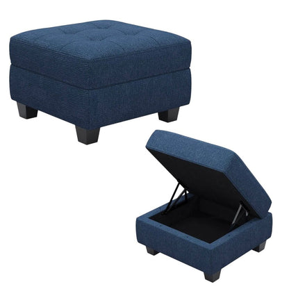 26" Gray and Black Solid Wood and Linen Tufted Storage Ottoman