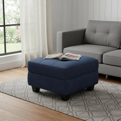 26" Gray and Black Solid Wood and Linen Tufted Storage Ottoman