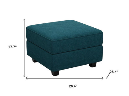 26" Teal Blue and Black Solid Wood and Microfiber Storage Ottoman
