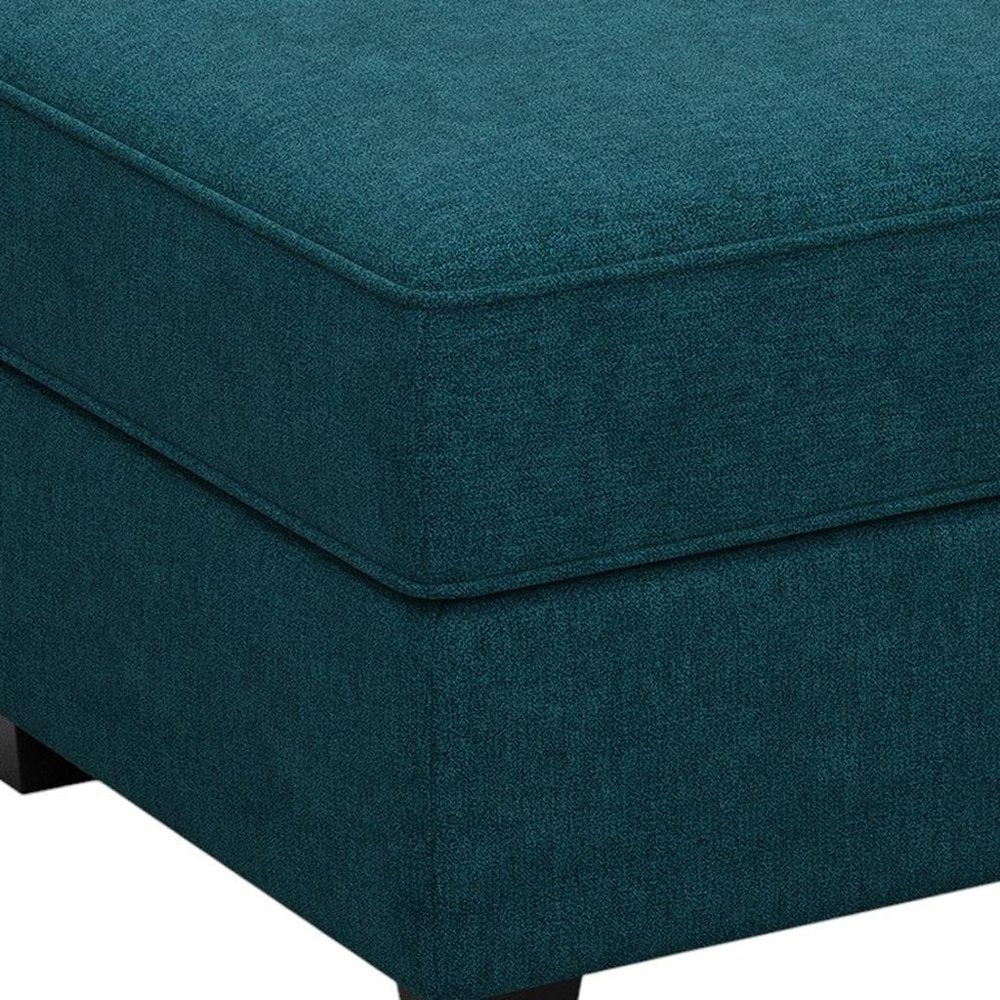 26" Teal Blue and Black Solid Wood and Microfiber Storage Ottoman