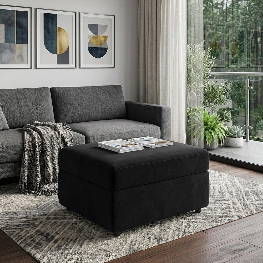 30" Black Velvet Storage Ottoman