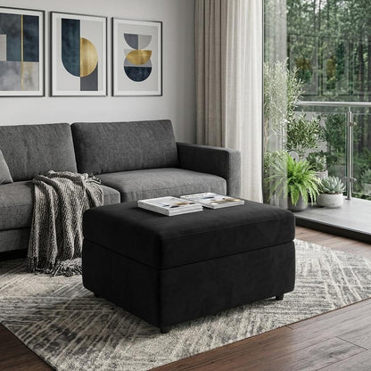 30" Black Velvet Storage Ottoman
