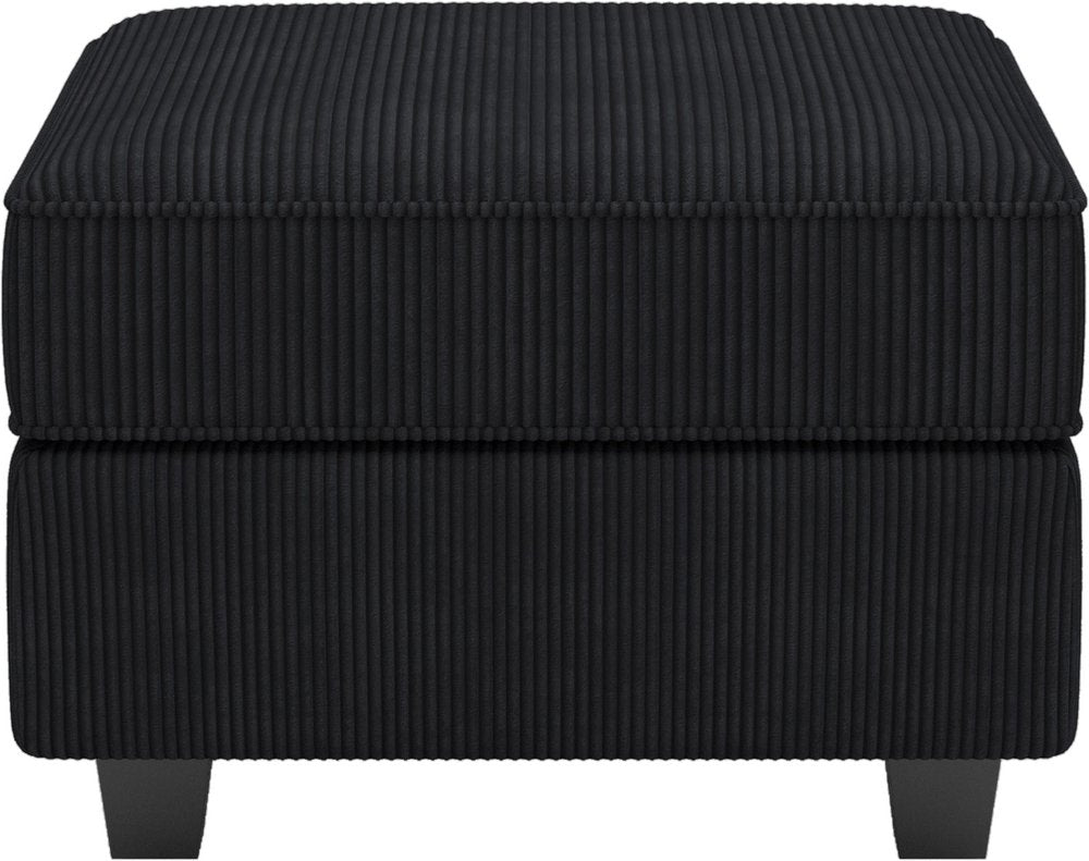 26" Teal Blue and Black Solid Wood and Microfiber Storage Ottoman