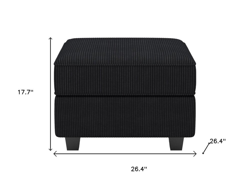 26" Teal Blue and Black Solid Wood and Microfiber Storage Ottoman