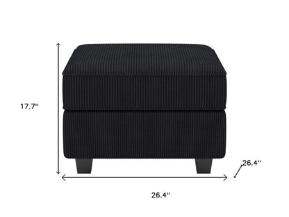 26" Teal Blue and Black Solid Wood and Microfiber Storage Ottoman