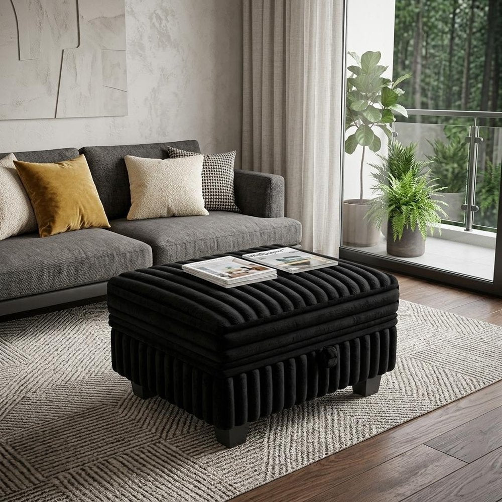30" Black Faux Fur Storage Ottoman