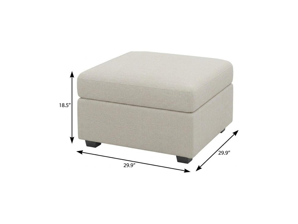 30" Beige and Black Chenille Storage Ottoman
