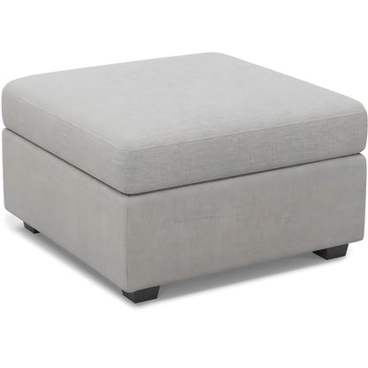 30" Beige and Black Chenille Storage Ottoman