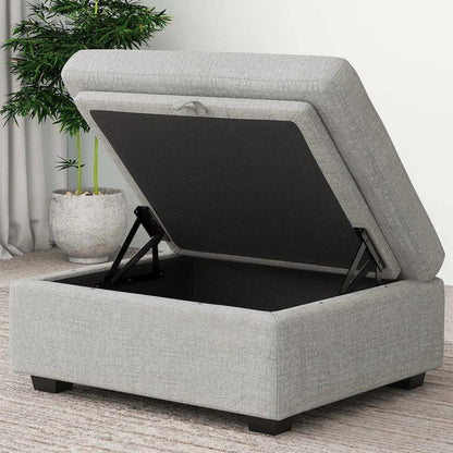 30" Beige and Black Chenille Storage Ottoman