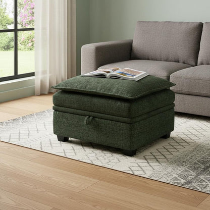 30" Gray and Black Chenille Storage Ottoman