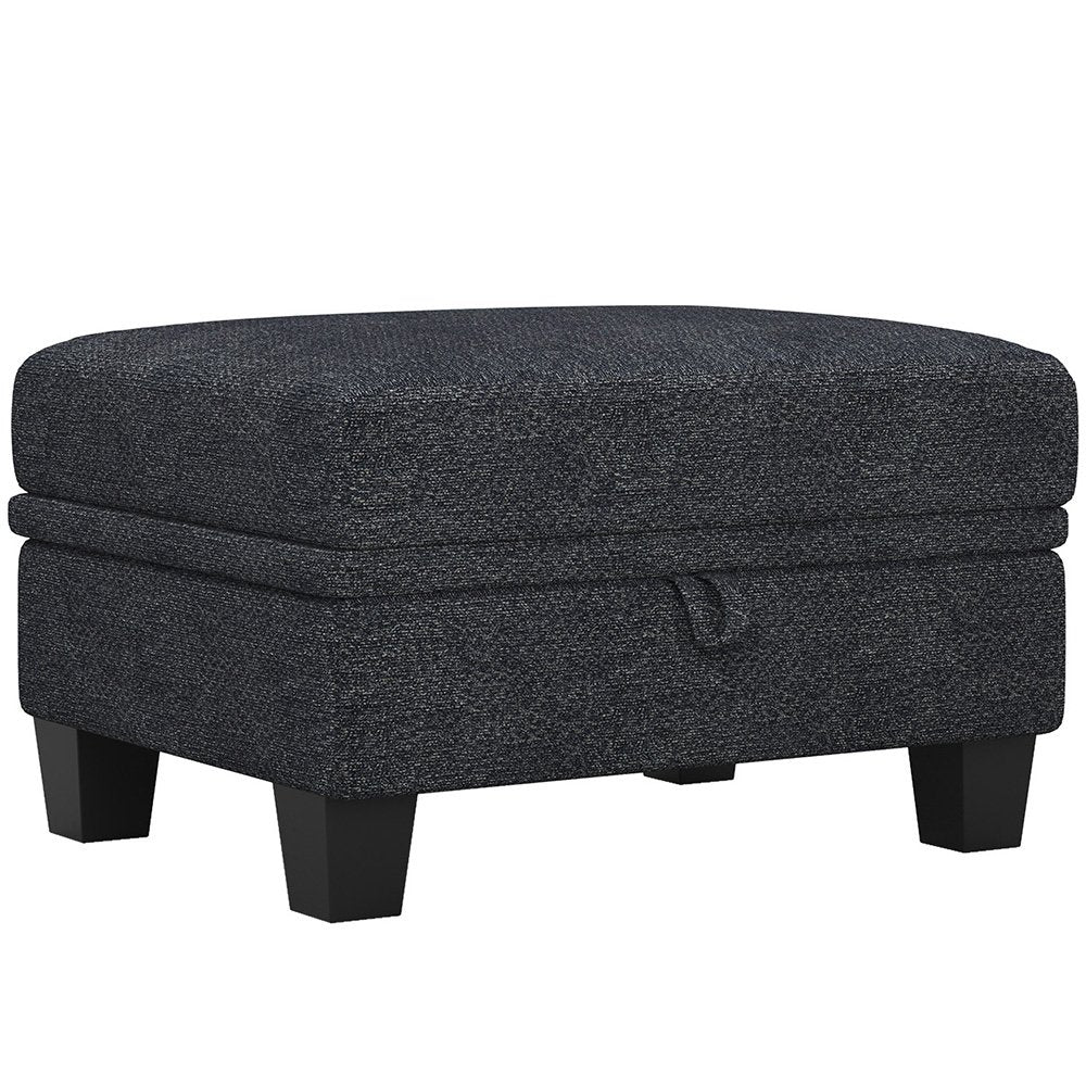 29" Beige and Black Chenille Storage Ottoman