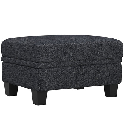 29" Beige and Black Chenille Storage Ottoman