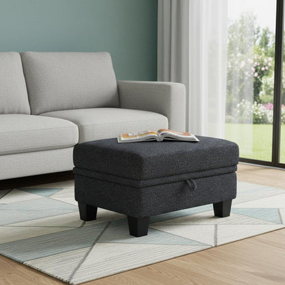 29" Beige and Black Chenille Storage Ottoman