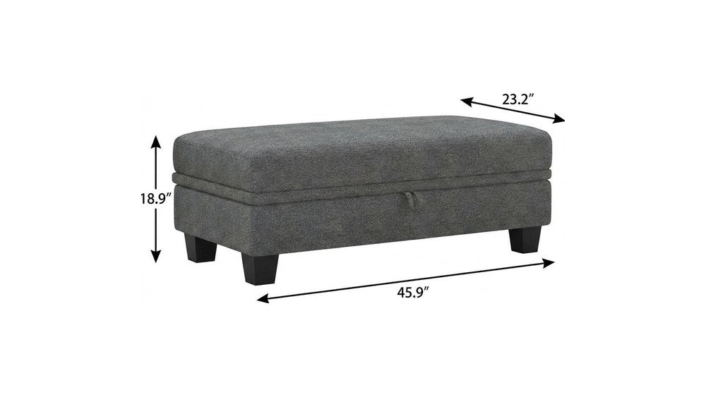 46" Beige and Black Chenille Storage Ottoman