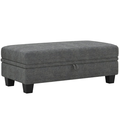 46" Beige and Black Chenille Storage Ottoman