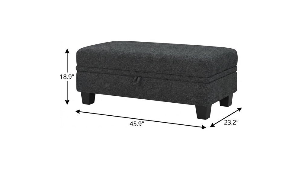 46" Beige and Black Chenille Storage Ottoman