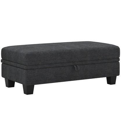 46" Beige and Black Chenille Storage Ottoman