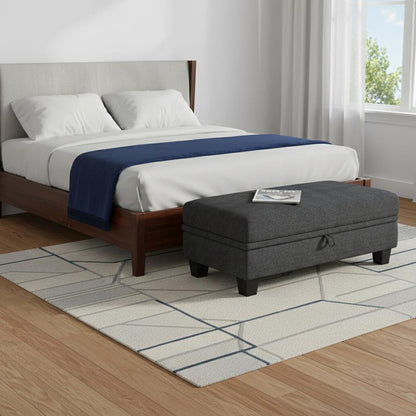 46" Beige and Black Chenille Storage Ottoman
