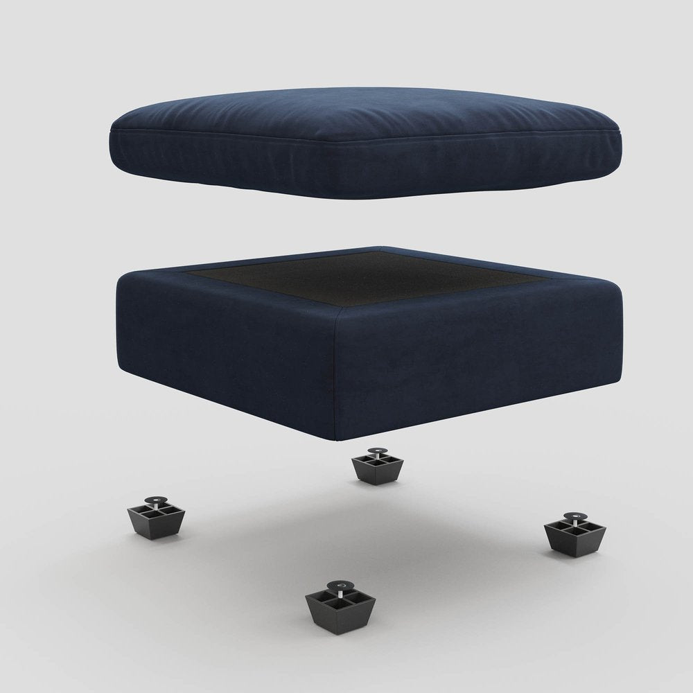 32" Beige and Black Velvet Ottoman