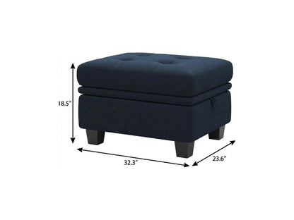32" Blue and Black Velvet Tufted Storage Ottoman