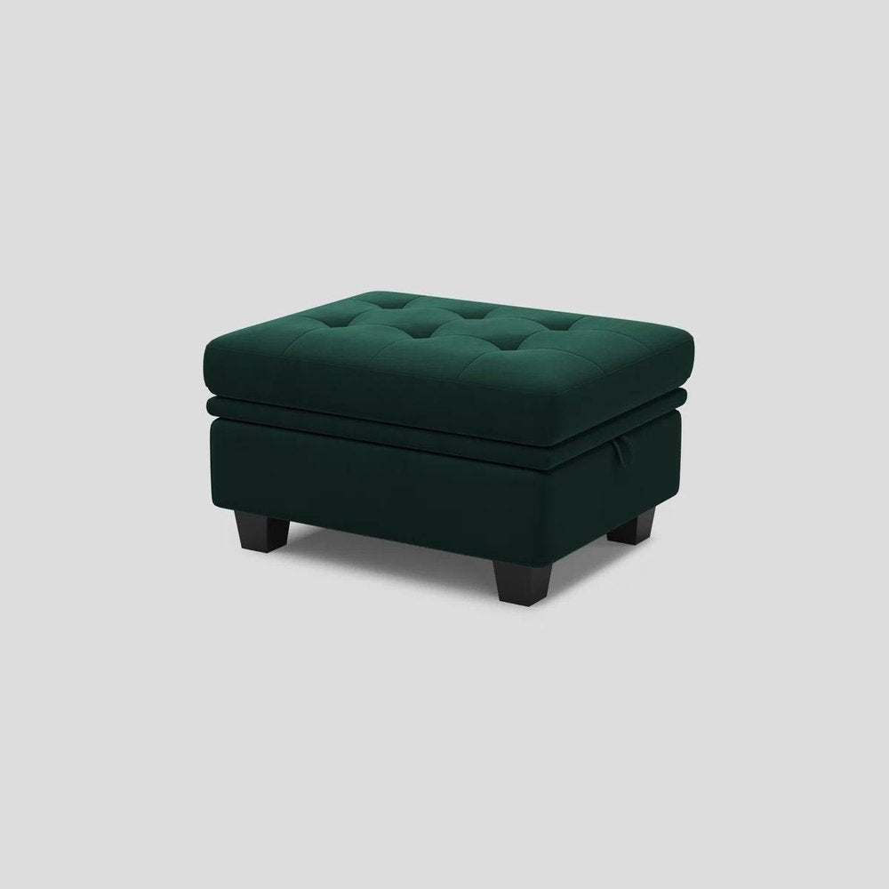 32" Blue and Black Velvet Tufted Storage Ottoman