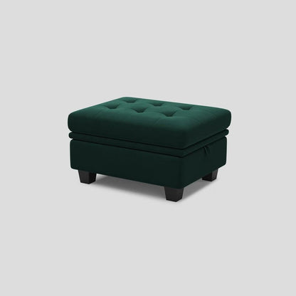 32" Blue and Black Velvet Tufted Storage Ottoman