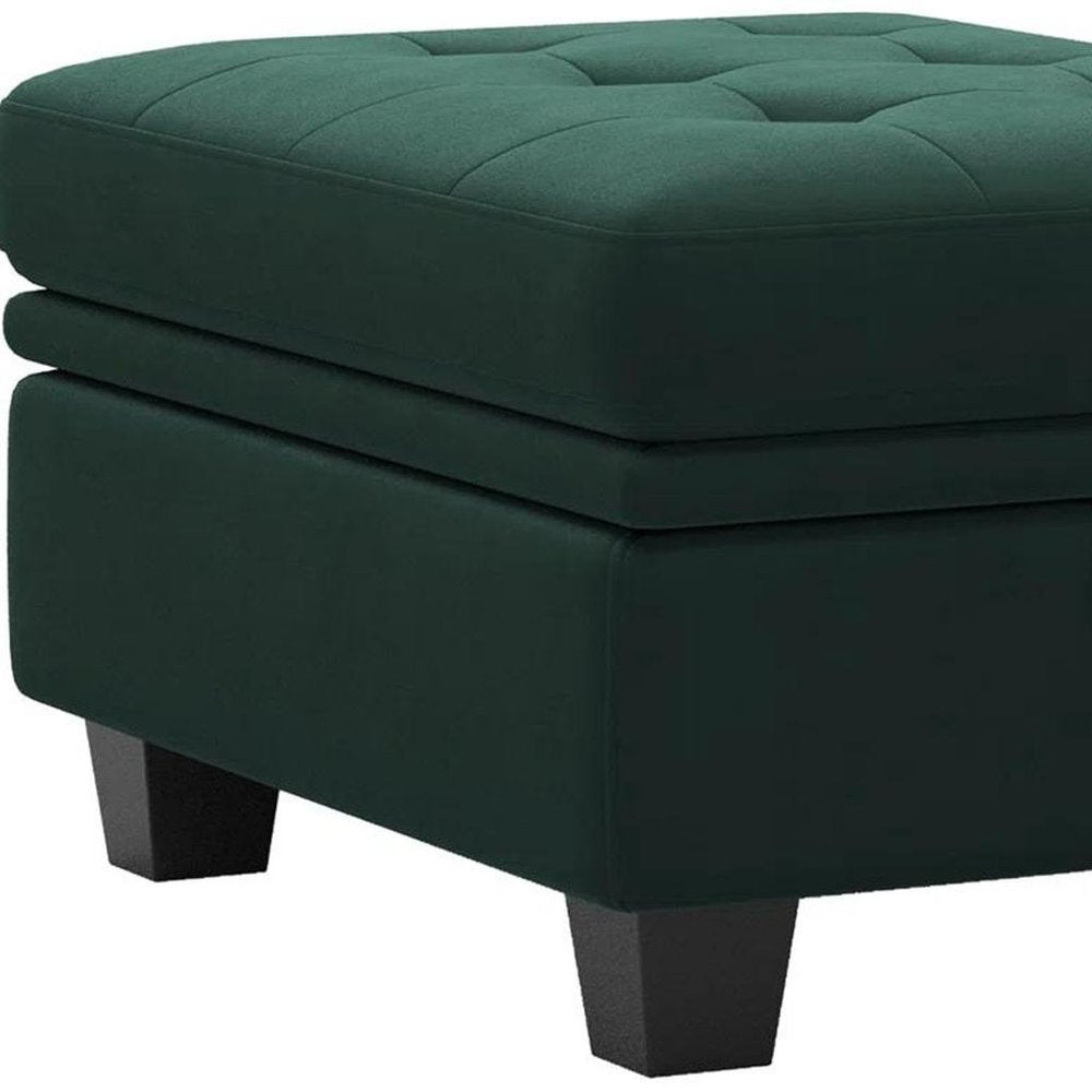 32" Blue and Black Velvet Tufted Storage Ottoman
