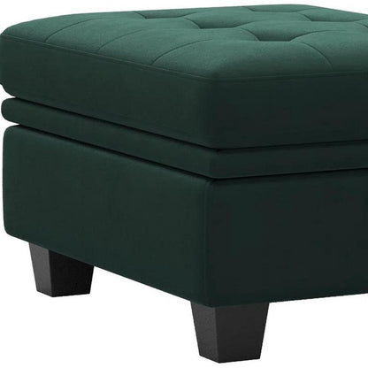32" Blue and Black Velvet Tufted Storage Ottoman