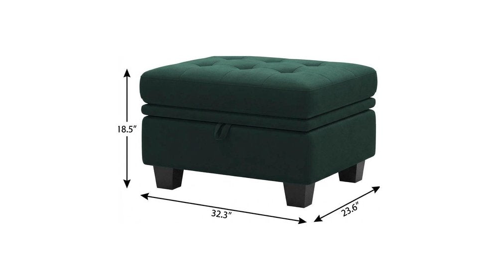 32" Blue and Black Velvet Tufted Storage Ottoman