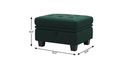32" Blue and Black Velvet Tufted Storage Ottoman