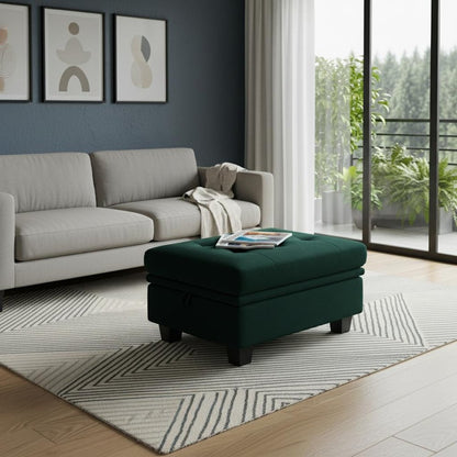32" Blue and Black Velvet Tufted Storage Ottoman