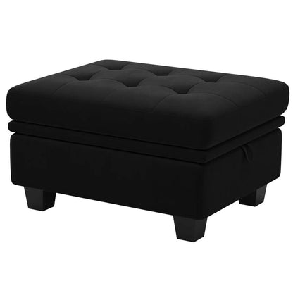 32" Blue and Black Velvet Tufted Storage Ottoman