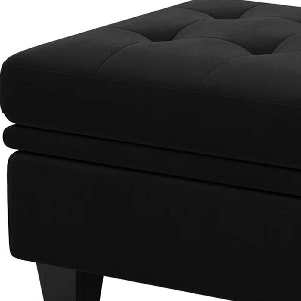 32" Blue and Black Velvet Tufted Storage Ottoman