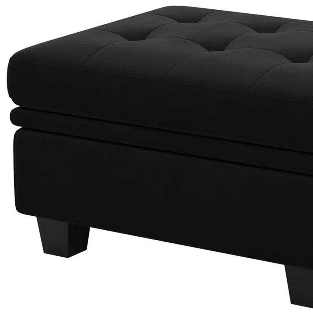 32" Blue and Black Velvet Tufted Storage Ottoman