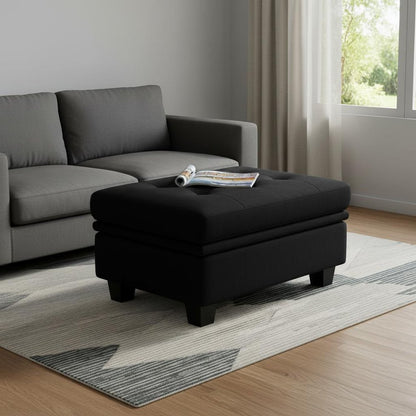 32" Blue and Black Velvet Tufted Storage Ottoman