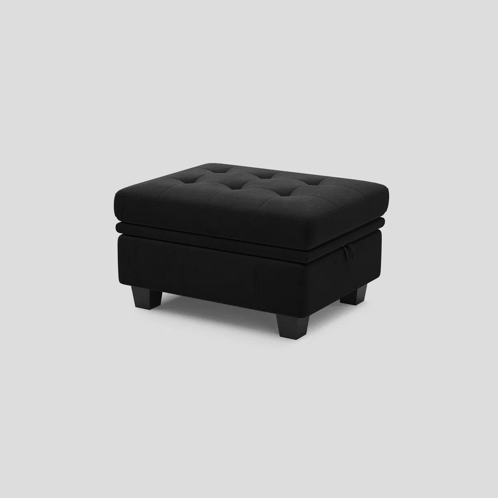 32" Blue and Black Velvet Tufted Storage Ottoman