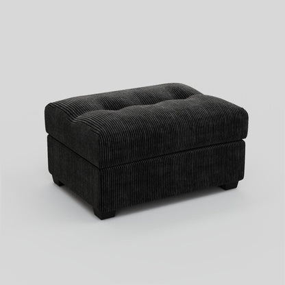 37" Black Corduroy Tufted Ottoman