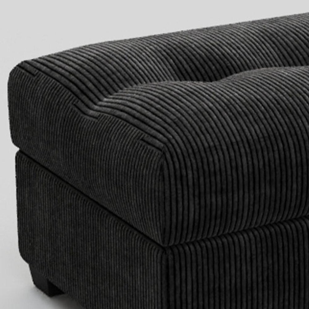 37" Black Corduroy Tufted Ottoman