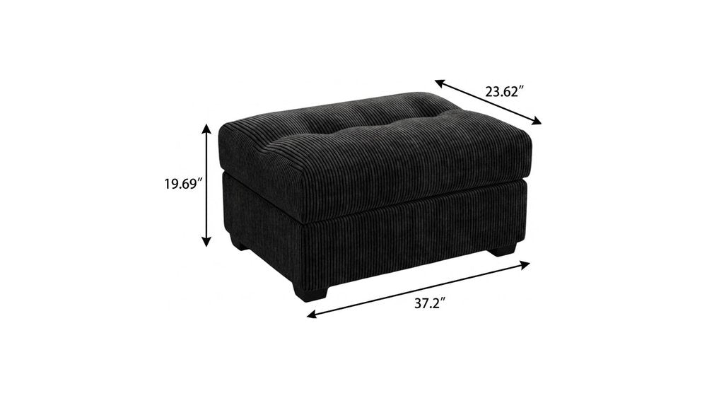 37" Black Corduroy Tufted Ottoman