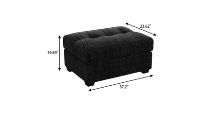 37" Black Corduroy Tufted Ottoman