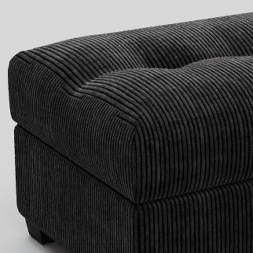 37" Black Corduroy Tufted Ottoman