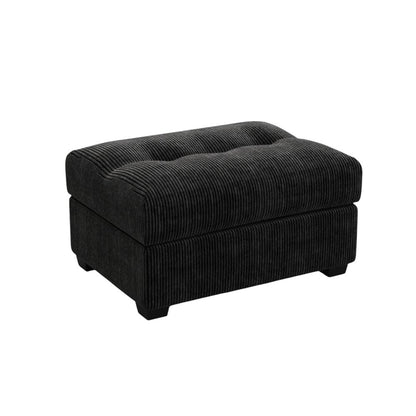 37" Black Corduroy Tufted Ottoman